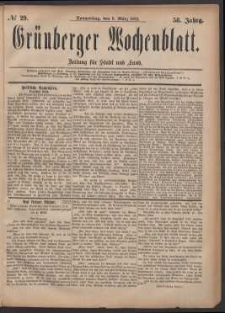 Gr&uuml;nberger Wochenblatt: Zeitung f&uuml;r Stadt und Land, No. 29. (9. M&auml;rz 1882)