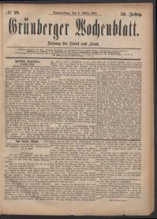 Grünberger Wochenblatt: Zeitung für Stadt und Land, No. 29. (9. März 1882)