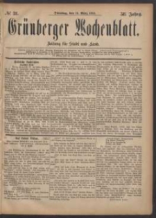Gr&uuml;nberger Wochenblatt: Zeitung f&uuml;r Stadt und Land, No. 31. (14. M&auml;rz 1882)