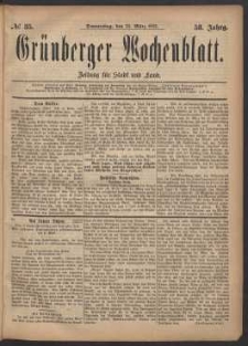 Gr&uuml;nberger Wochenblatt: Zeitung f&uuml;r Stadt und Land, No. 35. (23. M&auml;rz 1882)