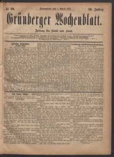 Gr&uuml;nberger Wochenblatt: Zeitung f&uuml;r Stadt und Land, No. 39. (1. April 1882)