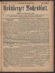 Gr&uuml;nberger Wochenblatt: Zeitung f&uuml;r Stadt und Land, No. 43. (13. April 1882)