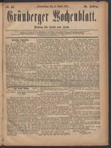 Grünberger Wochenblatt: Zeitung für Stadt und Land, No. 43. (13. April 1882)