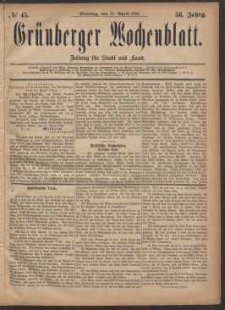 Gr&uuml;nberger Wochenblatt: Zeitung f&uuml;r Stadt und Land, No. 45. (18. April 1882)