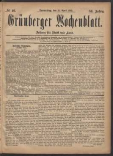 Grünberger Wochenblatt: Zeitung für Stadt und Land, No. 46. (20. April 1882)