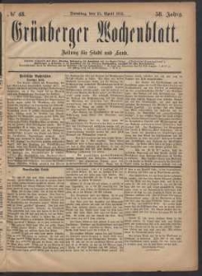 Grünberger Wochenblatt: Zeitung für Stadt und Land, No. 48. (25. April 1882)