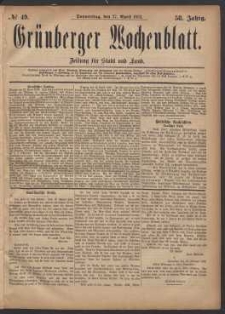 Gr&uuml;nberger Wochenblatt: Zeitung f&uuml;r Stadt und Land, No. 49. (27. April 1882)