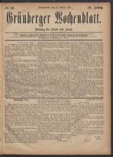Gr&uuml;nberger Wochenblatt: Zeitung f&uuml;r Stadt und Land, No. 50. (29. April 1882)