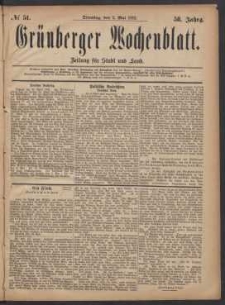 Gr&uuml;nberger Wochenblatt: Zeitung f&uuml;r Stadt und Land, No. 51. (2. Mai 1882)