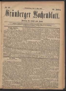Gr&uuml;nberger Wochenblatt: Zeitung f&uuml;r Stadt und Land, No. 52. (4. Mai 1882)