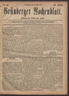 Gr&uuml;nberger Wochenblatt: Zeitung f&uuml;r Stadt und Land, No. 54. (9. Mai 1882)