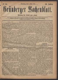 Grünberger Wochenblatt: Zeitung für Stadt und Land, No. 54. (9. Mai 1882)