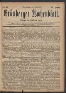 Gr&uuml;nberger Wochenblatt: Zeitung f&uuml;r Stadt und Land, No. 55. (11. Mai 1882)