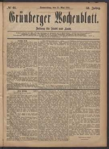 Gr&uuml;nberger Wochenblatt: Zeitung f&uuml;r Stadt und Land, No. 61. (25. Mai 1882)