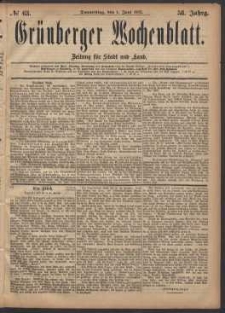 Gr&uuml;nberger Wochenblatt: Zeitung f&uuml;r Stadt und Land, No. 63. (1. Juni 1882)