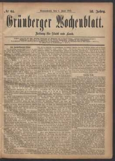 Grünberger Wochenblatt: Zeitung für Stadt und Land, No. 64. (3. Juni 1882)