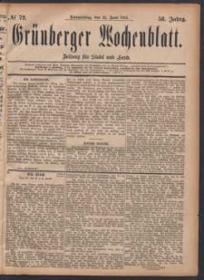 Gr&uuml;nberger Wochenblatt: Zeitung f&uuml;r Stadt und Land, No. 72. (22. Juni 1882)