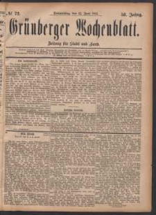 Grünberger Wochenblatt: Zeitung für Stadt und Land, No. 72. (22. Juni 1882)
