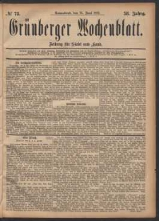 Gr&uuml;nberger Wochenblatt: Zeitung f&uuml;r Stadt und Land, No. 73. (24. Juni 1882)