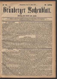Grünberger Wochenblatt: Zeitung für Stadt und Land, No. 73. (24. Juni 1882)