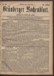 Gr&uuml;nberger Wochenblatt: Zeitung f&uuml;r Stadt und Land, No. 78. (7. Juli 1882)