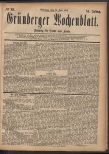 Gr&uuml;nberger Wochenblatt: Zeitung f&uuml;r Stadt und Land, No. 82. (16. Juli 1882)