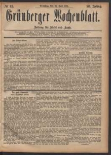 Gr&uuml;nberger Wochenblatt: Zeitung f&uuml;r Stadt und Land, No. 85. (23. Juli 1882)