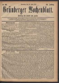 Gr&uuml;nberger Wochenblatt: Zeitung f&uuml;r Stadt und Land, No. 88. (30. Juli 1882)
