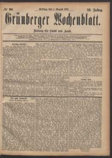 Gr&uuml;nberger Wochenblatt: Zeitung f&uuml;r Stadt und Land, No. 90. (4. August 1882)
