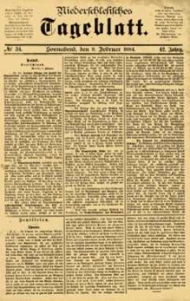 Niederschlesisches Tageblatt, no 34 (Sonnabend, den 9. Februar 1884)