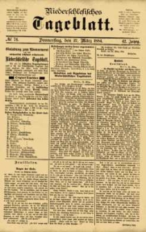 Niederschlesisches Tageblatt, no 74 (Donnerstag, den 27. M&auml;rz 1884)