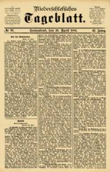 Niederschlesisches Tageblatt, no 98 (Sonnabend, den 26. April 1884)