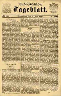 Niederschlesisches Tageblatt, no 143 (Sonnabend, den 21. Juni 1884)