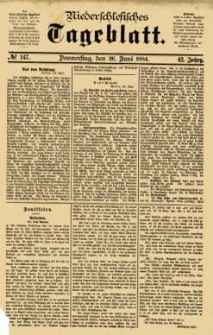 Niederschlesisches Tageblatt, no 147 (Donnerstag, den 26. Juni 1884)