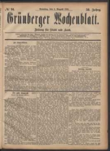 Gr&uuml;nberger Wochenblatt: Zeitung f&uuml;r Stadt und Land, No. 91. (6. August 1882)