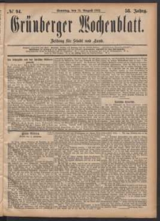 Gr&uuml;nberger Wochenblatt: Zeitung f&uuml;r Stadt und Land, No. 94. (13. August 1882)