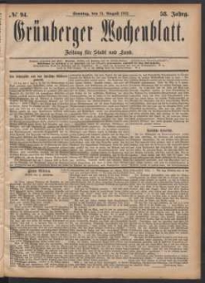 Grünberger Wochenblatt: Zeitung für Stadt und Land, No. 94. (13. August 1882)