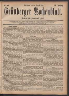 Gr&uuml;nberger Wochenblatt: Zeitung f&uuml;r Stadt und Land, No. 95. (16. August 1882)