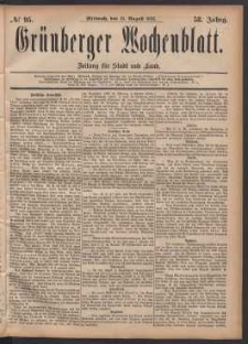 Grünberger Wochenblatt: Zeitung für Stadt und Land, No. 95. (16. August 1882)