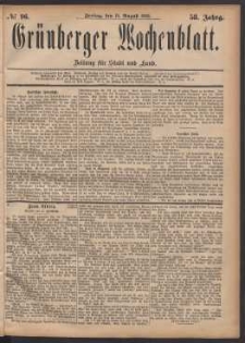 Gr&uuml;nberger Wochenblatt: Zeitung f&uuml;r Stadt und Land, No. 96. (18. August 1882)