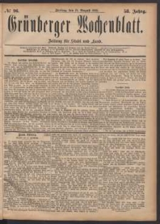 Grünberger Wochenblatt: Zeitung für Stadt und Land, No. 96. (18. August 1882)