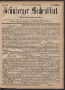 Gr&uuml;nberger Wochenblatt: Zeitung f&uuml;r Stadt und Land, No. 98. (23. August 1882)