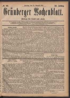 Gr&uuml;nberger Wochenblatt: Zeitung f&uuml;r Stadt und Land, No. 99. (25. August 1882)