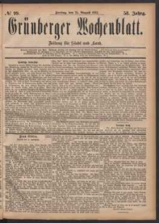 Grünberger Wochenblatt: Zeitung für Stadt und Land, No. 99. (25. August 1882)