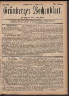 Gr&uuml;nberger Wochenblatt: Zeitung f&uuml;r Stadt und Land, No. 100. (27. August 1882)