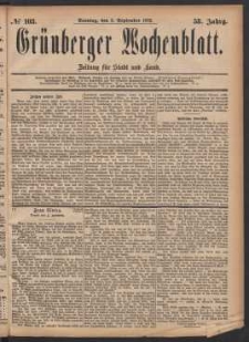 Gr&uuml;nberger Wochenblatt: Zeitung f&uuml;r Stadt und Land, No. 103. (3. August 1882)