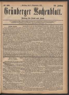 Gr&uuml;nberger Wochenblatt: Zeitung f&uuml;r Stadt und Land, No. 105. (8. September 1882)