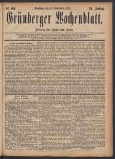 Grünberger Wochenblatt: Zeitung für Stadt und Land, No. 106. (10. September 1882)