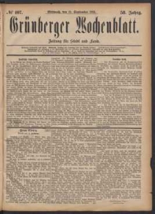 Gr&uuml;nberger Wochenblatt: Zeitung f&uuml;r Stadt und Land, No. 107. (13. September 1882)