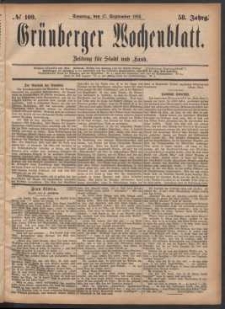 Gr&uuml;nberger Wochenblatt: Zeitung f&uuml;r Stadt und Land, No. 109. (17. September 1882)